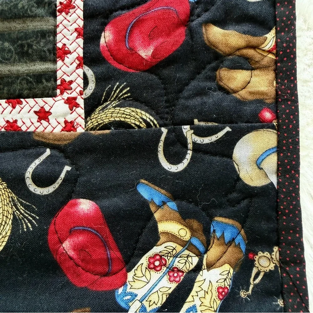 Western Cowboy Wall Hanging Quilt 21” x 24.5” – Appliqué Boot & Sunflowers